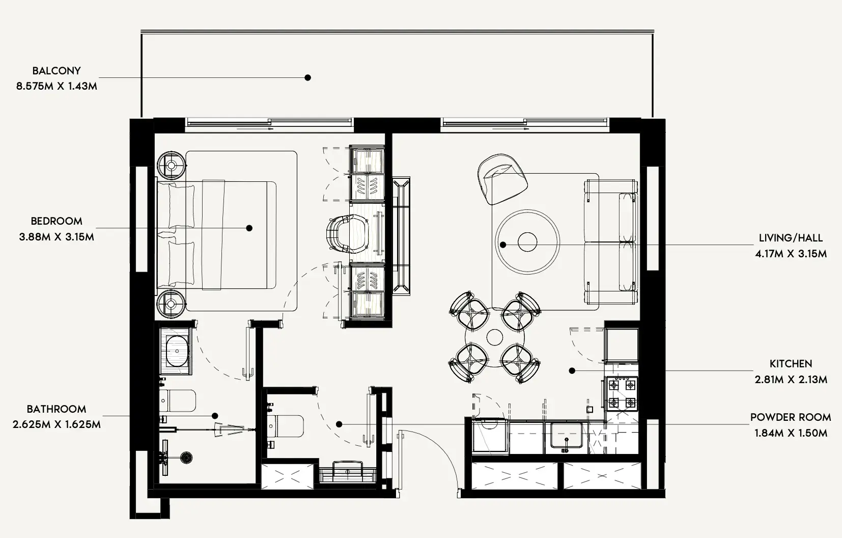 1 Bedroom apartments - Azizi Rose floor plan