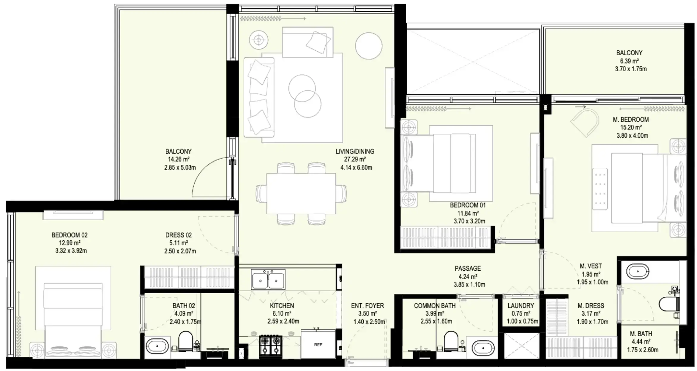 3.5 bedrooms apartments - Aura Prestige floor plan