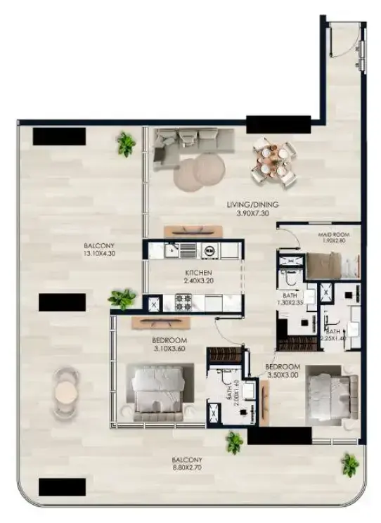 2.5 bedrooms apartments - Vista by Vision floor plan