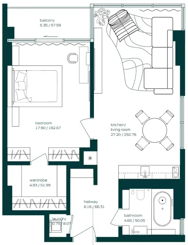 1 Bedroom apartments - Vibe floor plan