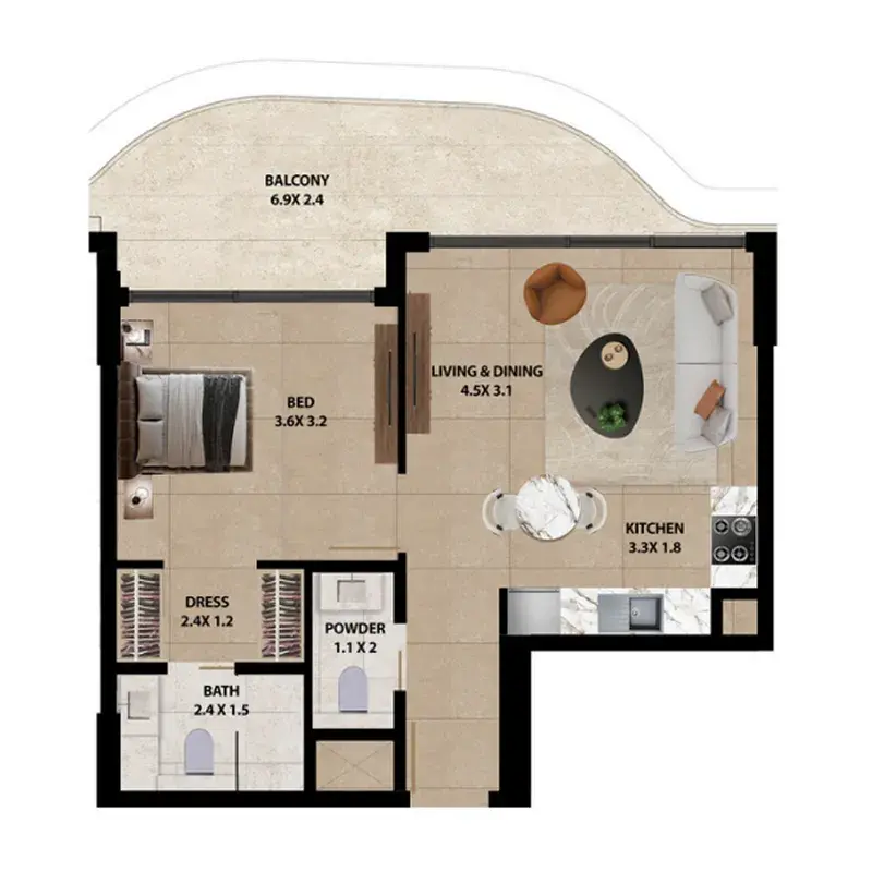 1 Bedroom apartments - Marquis Horizon floor plan