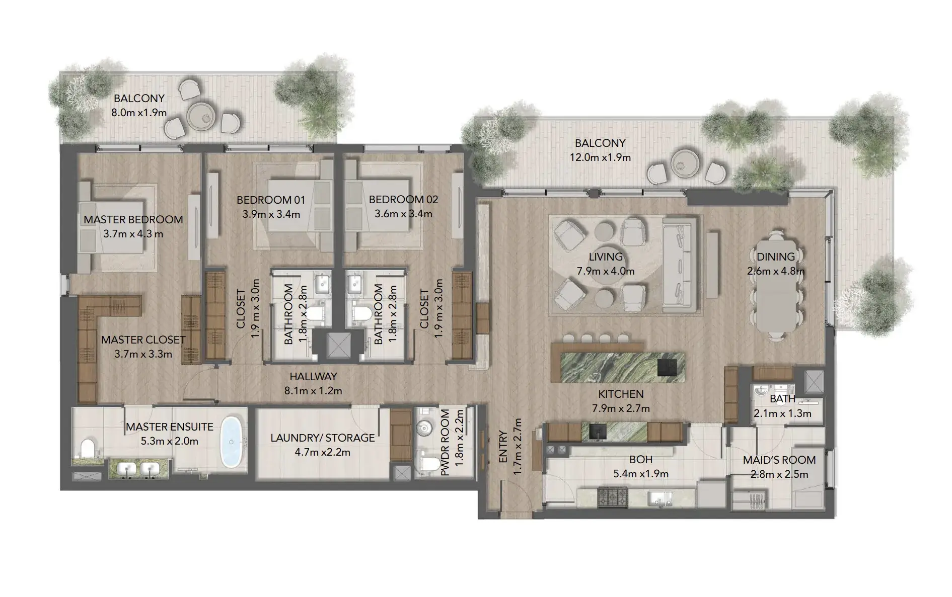 3 Bedrooms apartments - Maravelle Residences floor plan