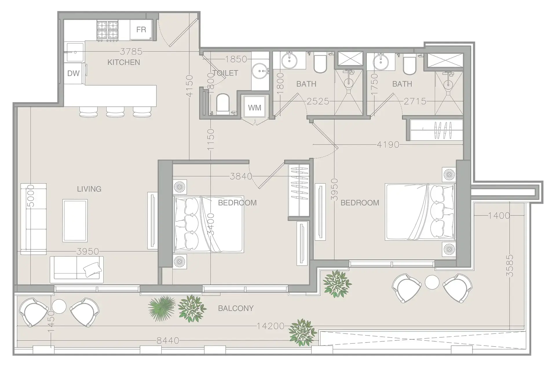 2 Bedrooms apartments - ELAR1S Rise floor plan