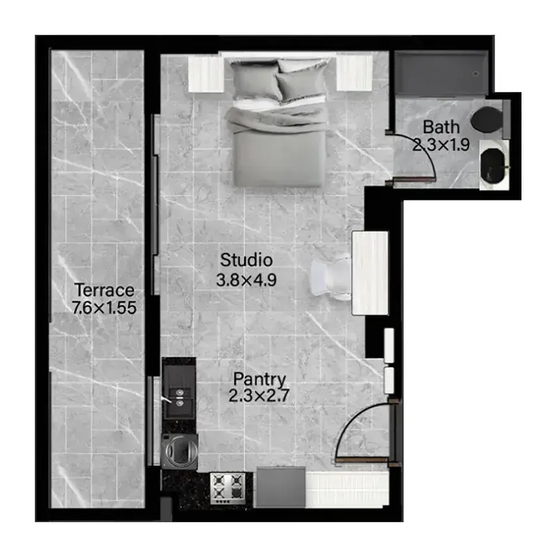 Studio apartments - Rose Gardens 2 floor plan