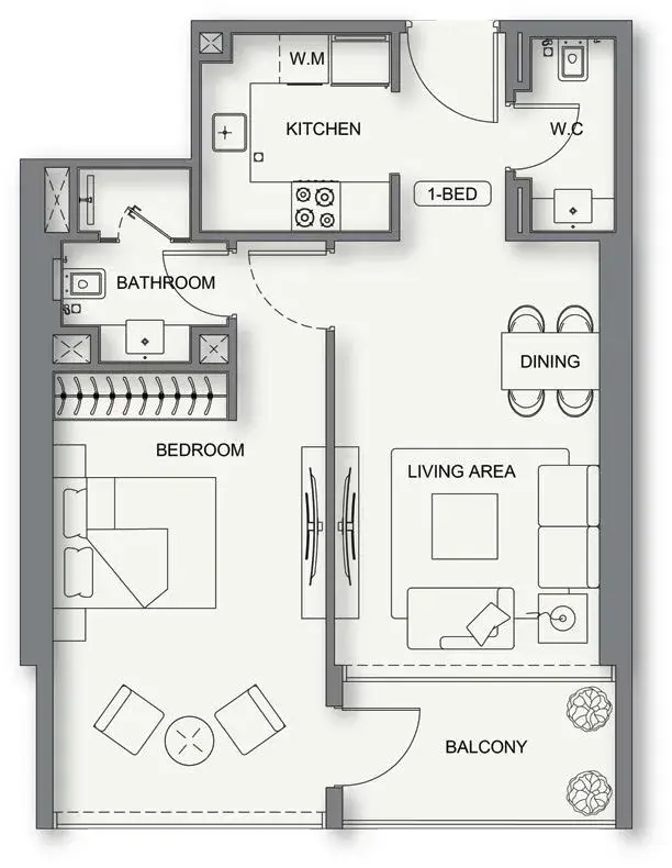 1 Bedroom apartments - Binghatti Cullinan floor plan