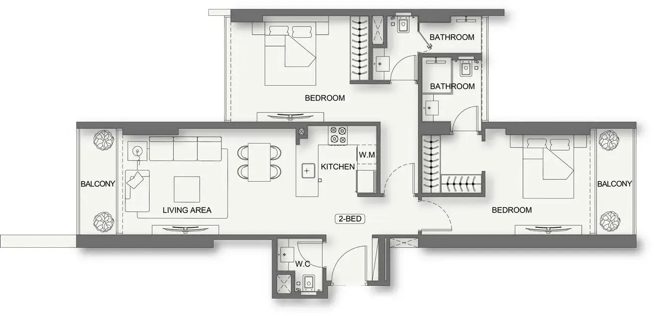 2 Bedrooms apartments - Binghatti Cullinan floor plan