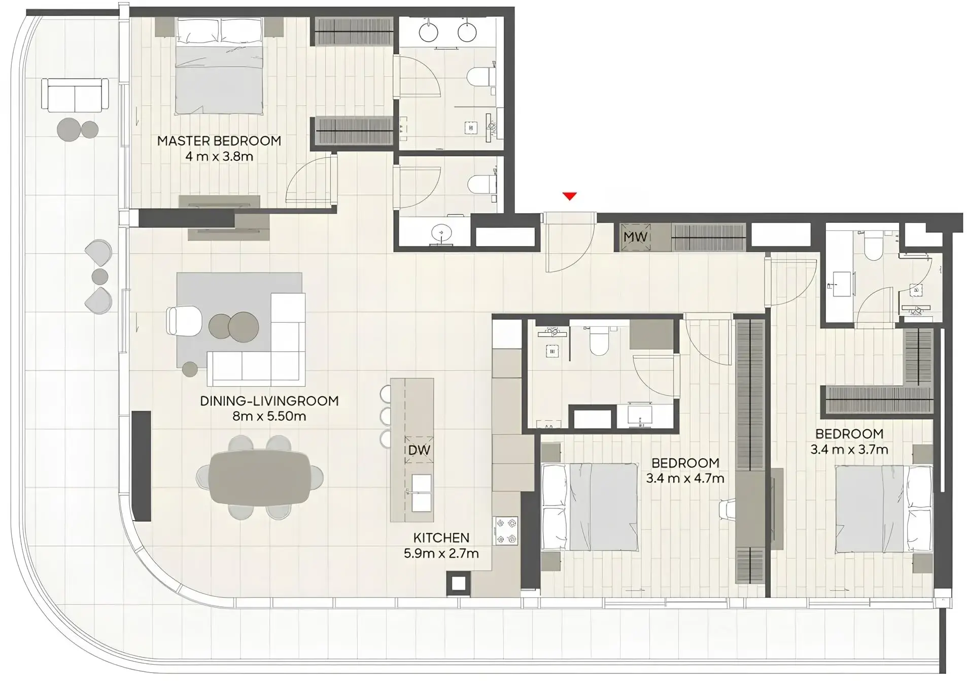 3 Bedrooms apartments - LIV Oceanside floor plan