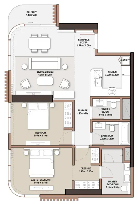 2 Bedrooms apartments - The Edit at d3 floor plan