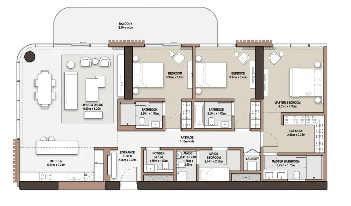 3 Bedrooms apartments - The Edit at d3 floor plan