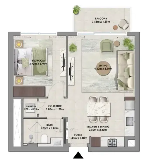 1 Bedroom apartments - Palace Residences Hillside floor plan
