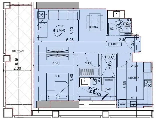 1 Bedroom apartments - Binghatti Titania floor plan