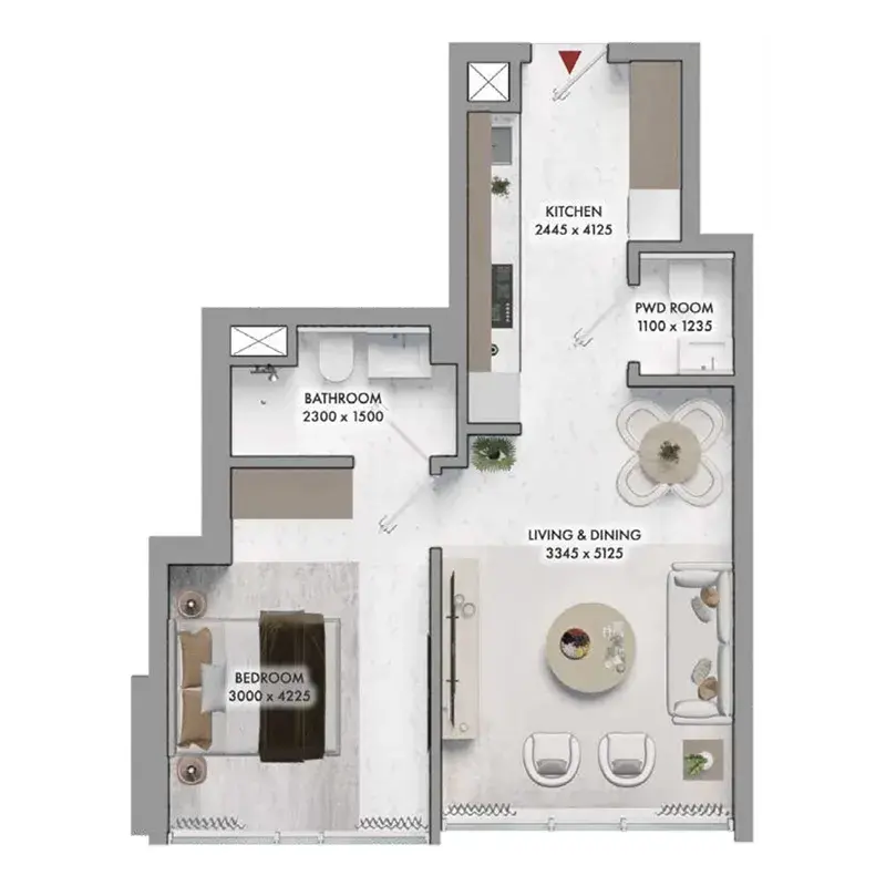 1 Bedroom apartments - Elmora floor plan
