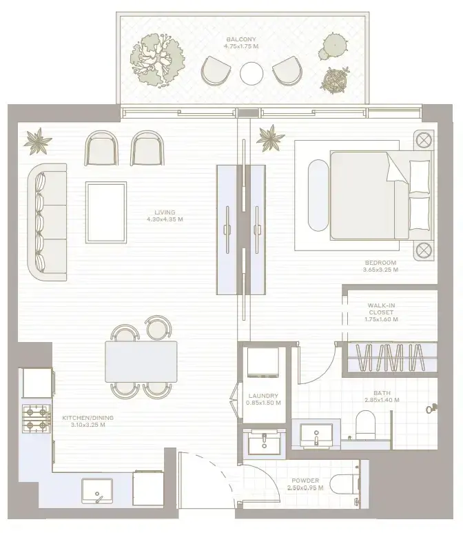 1 Bedroom apartments - Alder in Park Five floor plan