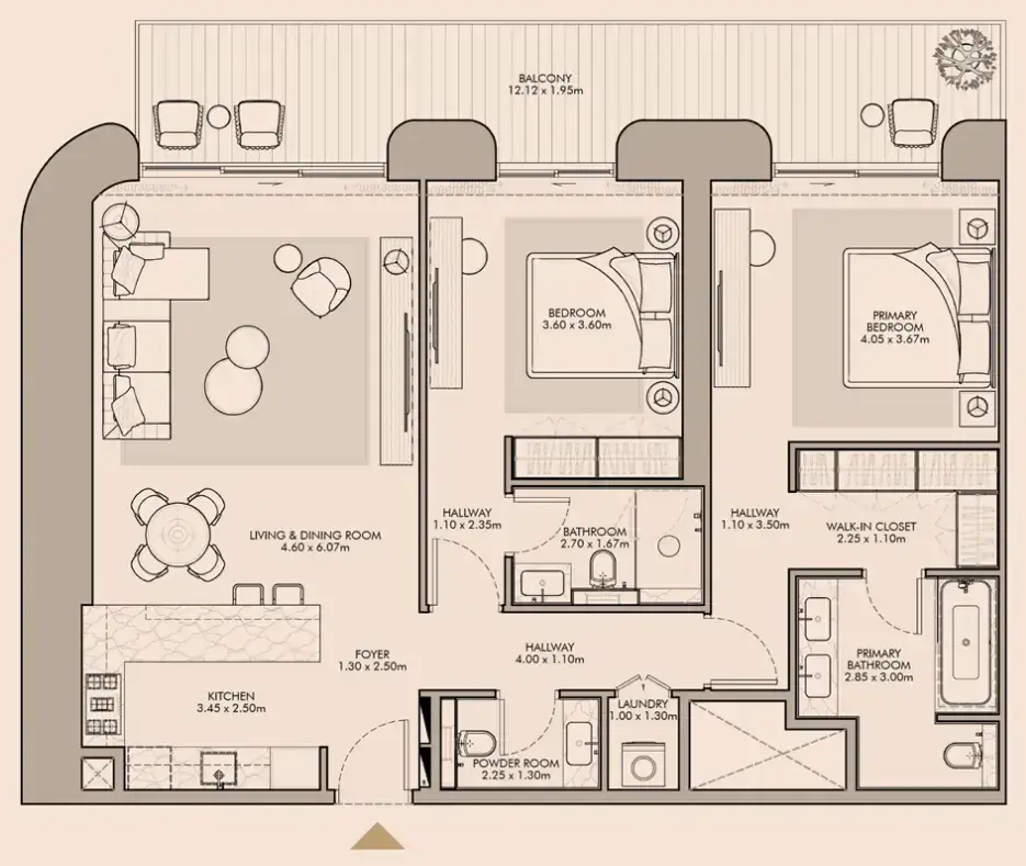 2 Bedrooms apartments - Nourelle floor plan