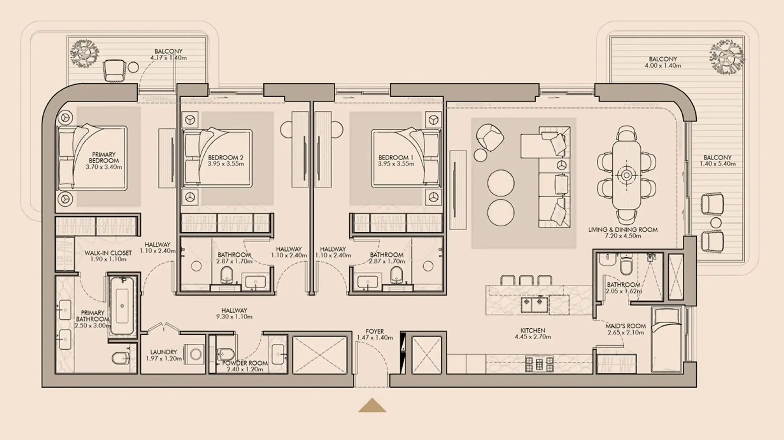 3 Bedrooms apartments - Nourelle floor plan