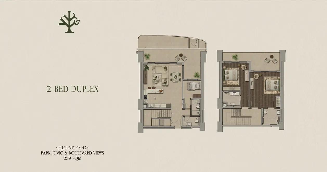 2 Bedroom + Maid floor plan