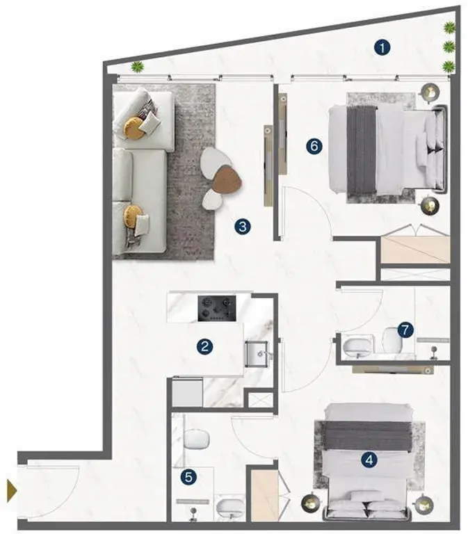 2 Bedrooms apartments - Omya Residence floor plan