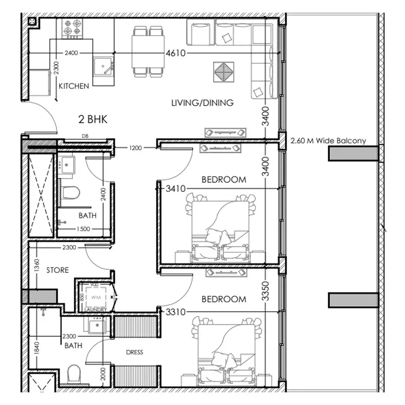 2 Bedrooms apartments - Al Haseen Residences 5 floor plan