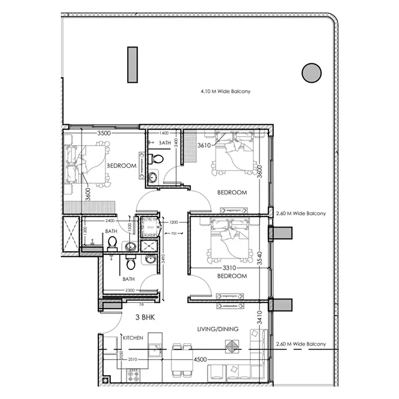 3 Bedrooms apartments - Al Haseen Residences 5 floor plan