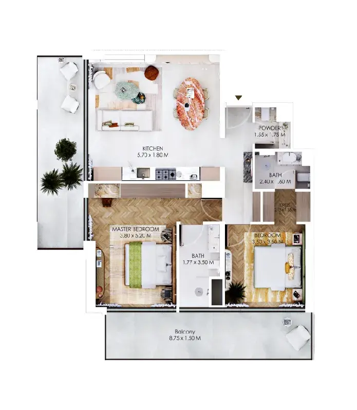2 Bedrooms apartments - Rabdan Square floor plan