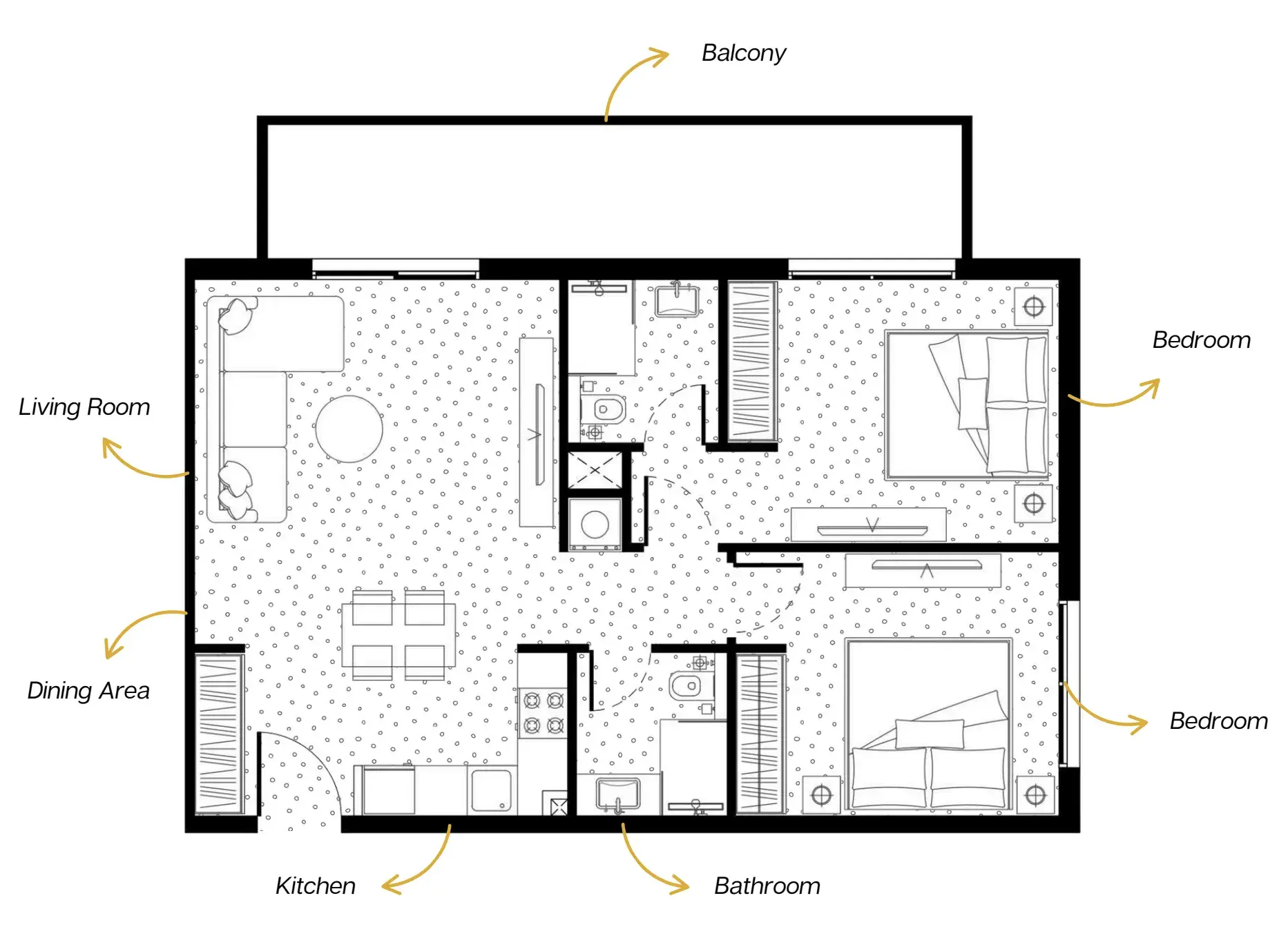 2 Bedrooms apartments - MetroPoint floor plan