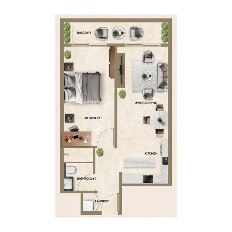 1 Bedroom apartments - Greenfield Living floor plan