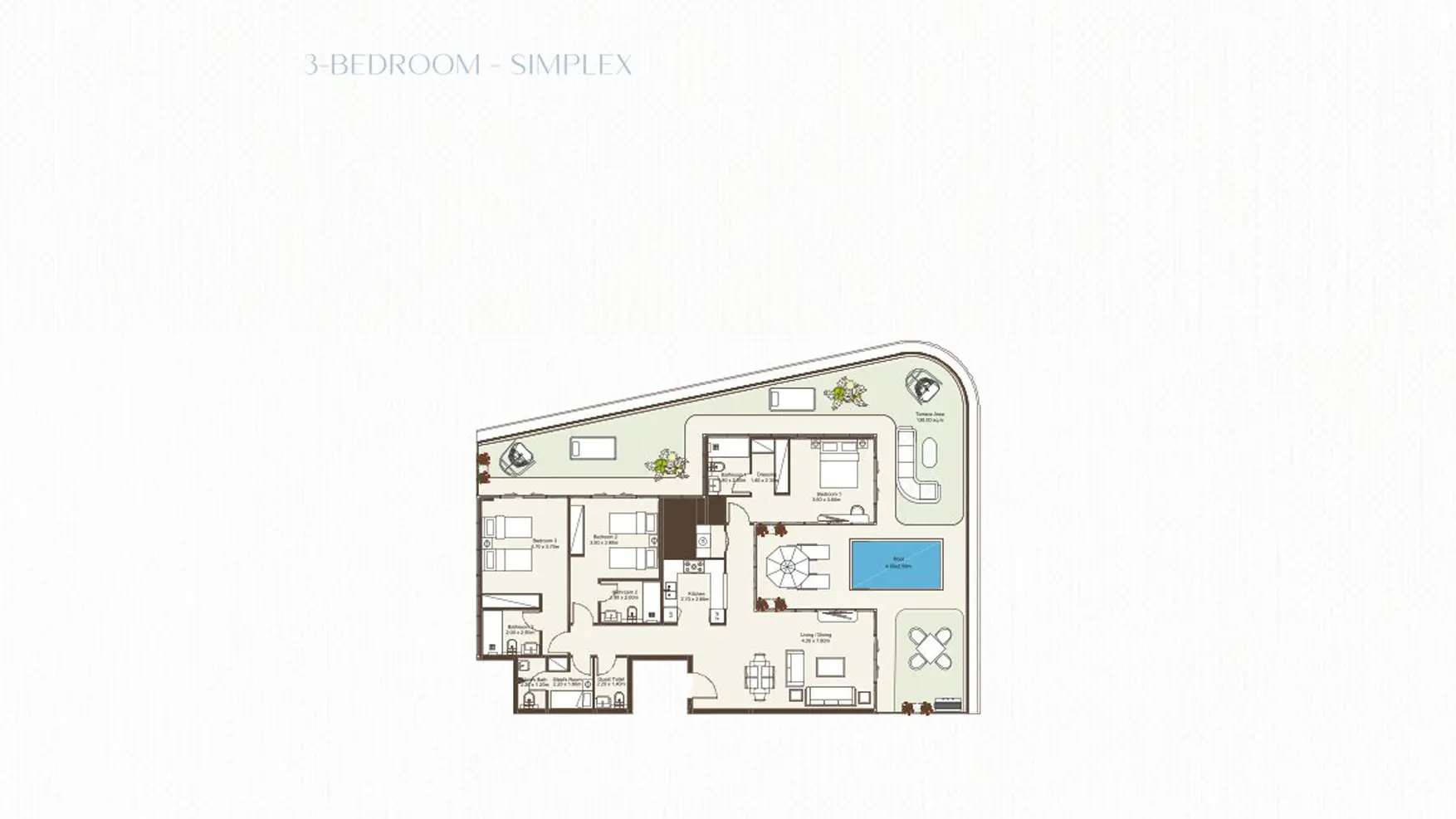 3 Bedrooms Simplex floor plan