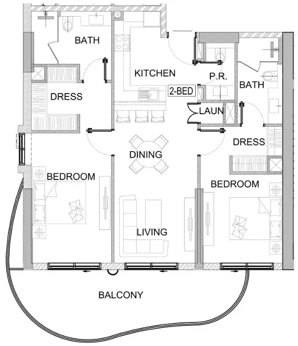 2 Bedrooms apartments - Valencia floor plan
