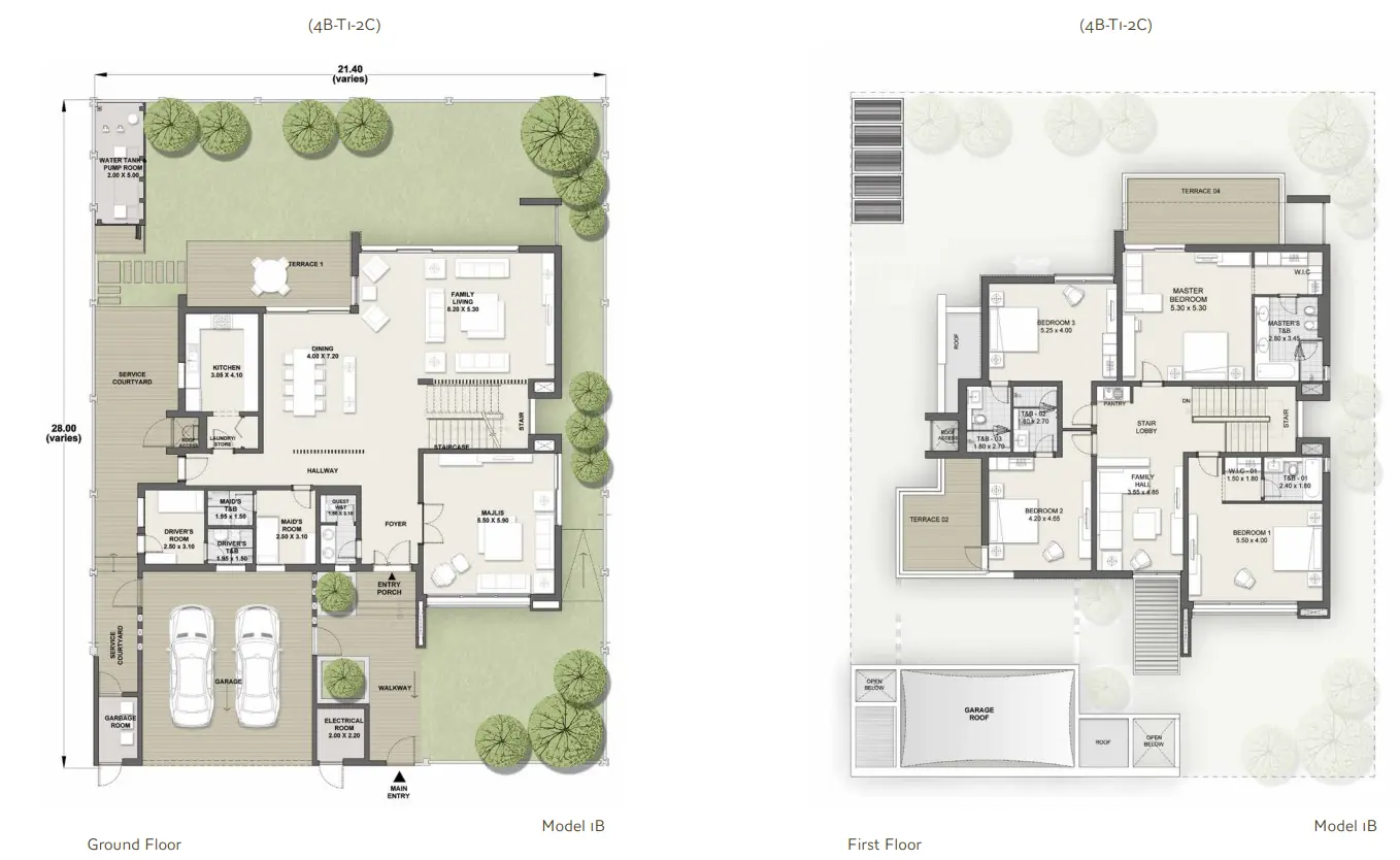 Model 1B | 4B-T1-2C floor plan