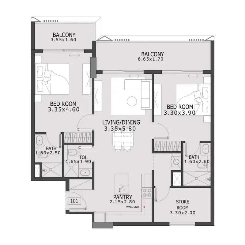 2 Bedroom floor plan
