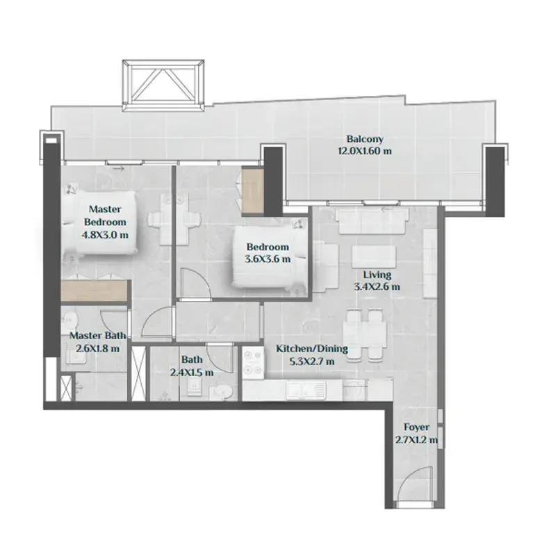 2 Bedrooms apartments - Sky Hills Residence floor plan
