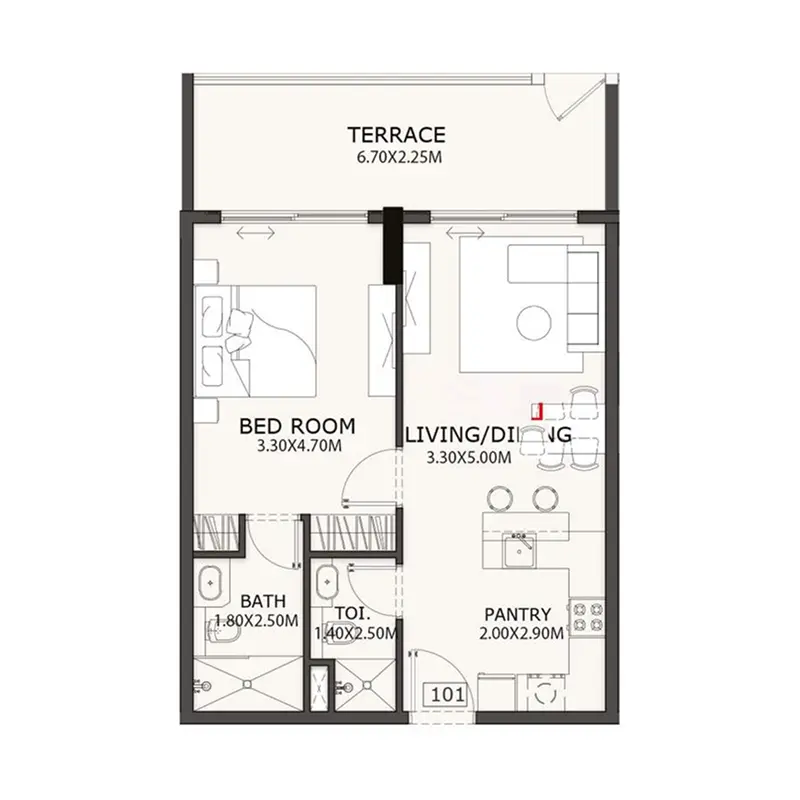 1 bedroom floor plan