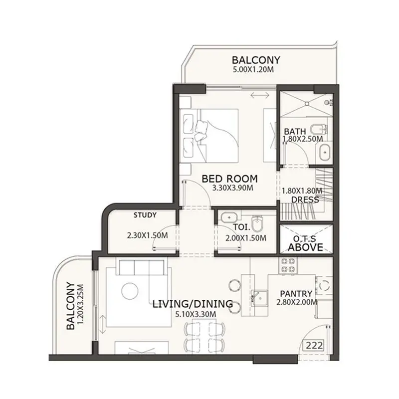 1 bedroom + pool floor plan