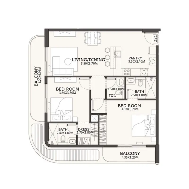 2 bedroom floor plan