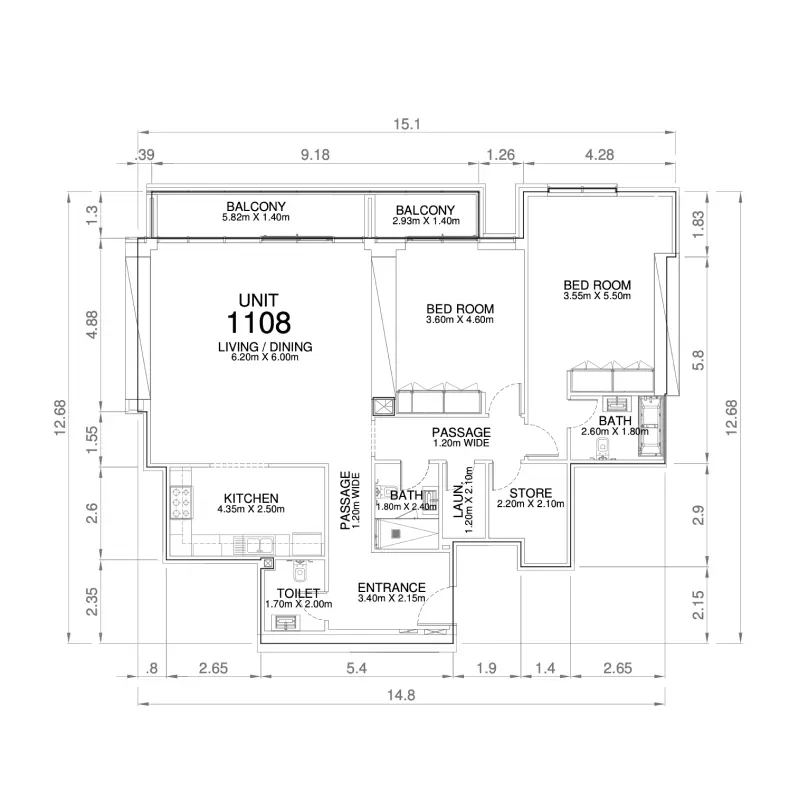 2 bedroom floor plan