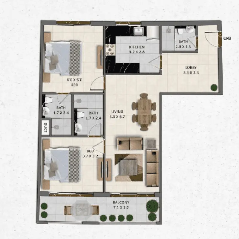 2 bedroom floor plan