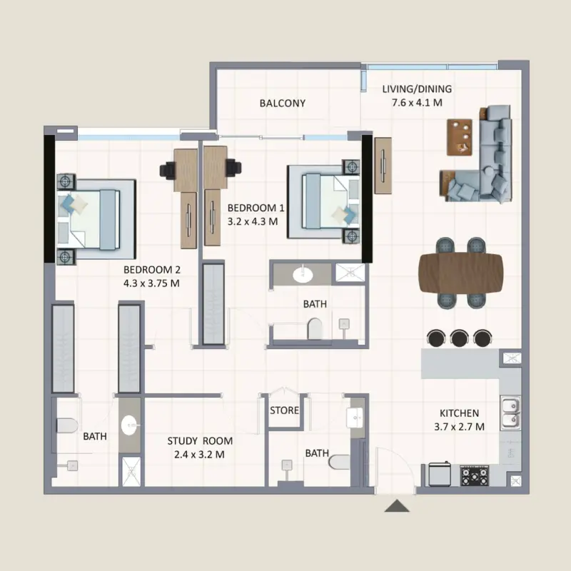 2 bedroom floor plan