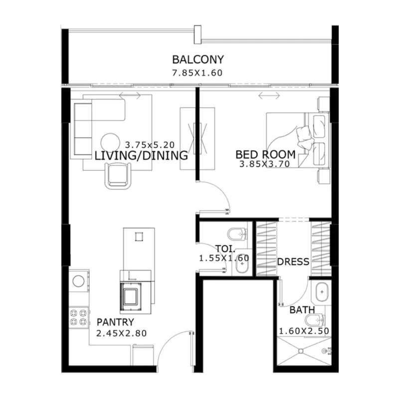 1 bedroom floor plan