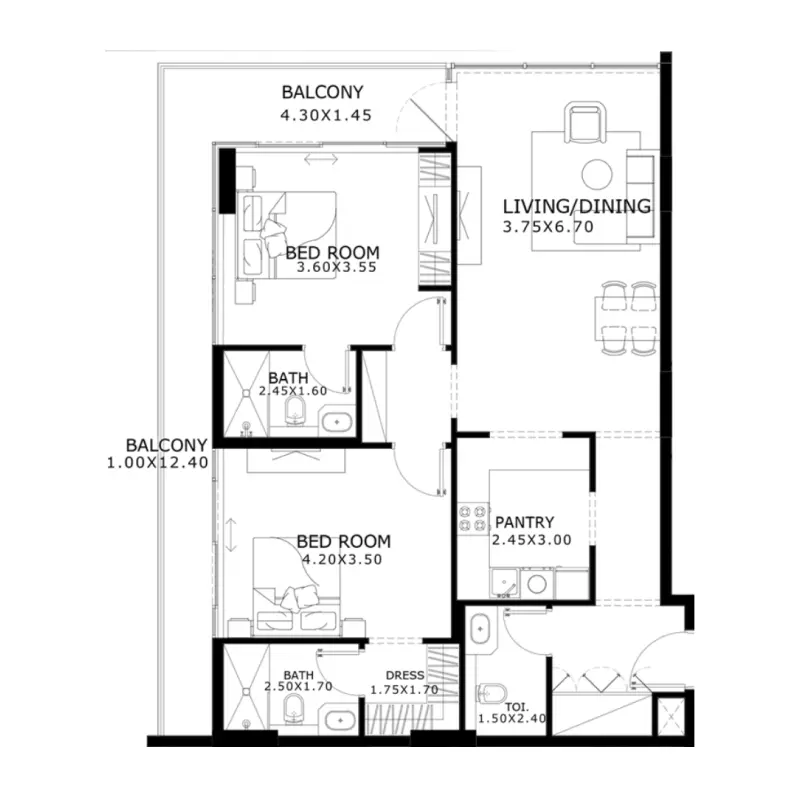 2 bedroom floor plan