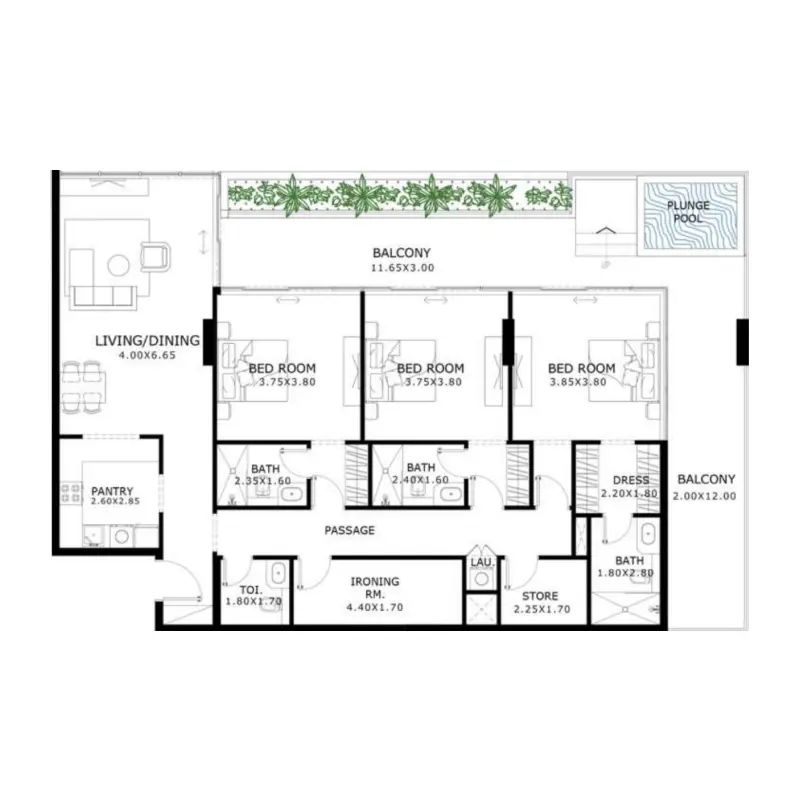 3 bedroom floor plan