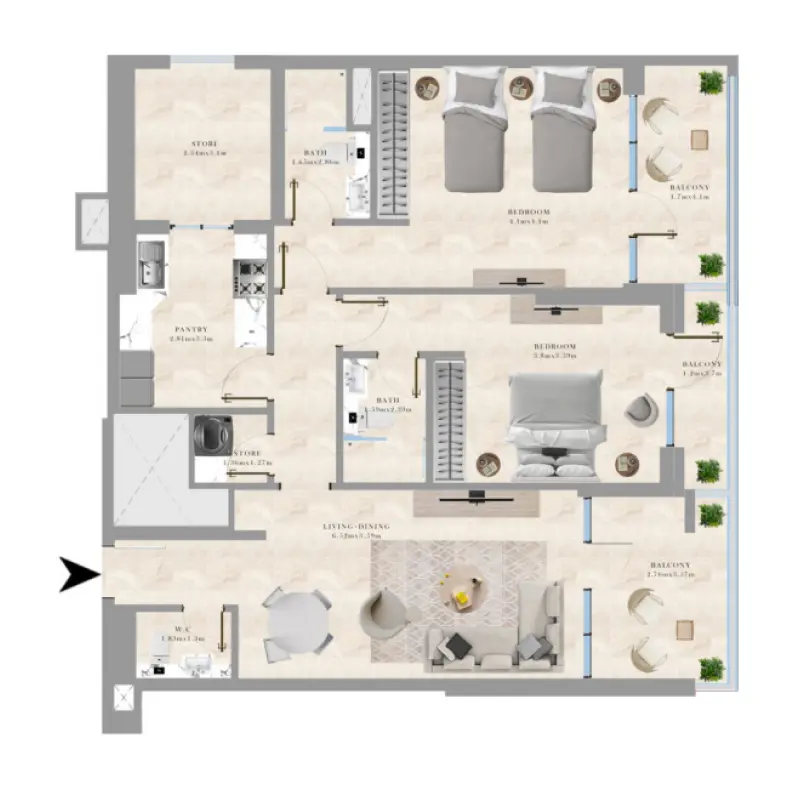 2 bedroom floor plan