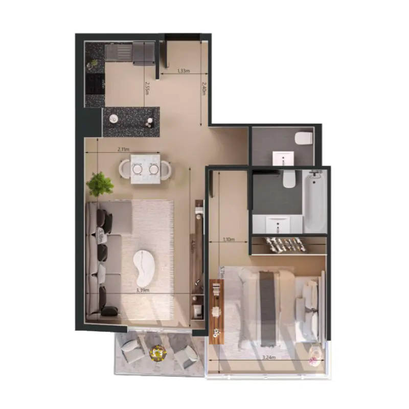1 bedroom floor plan