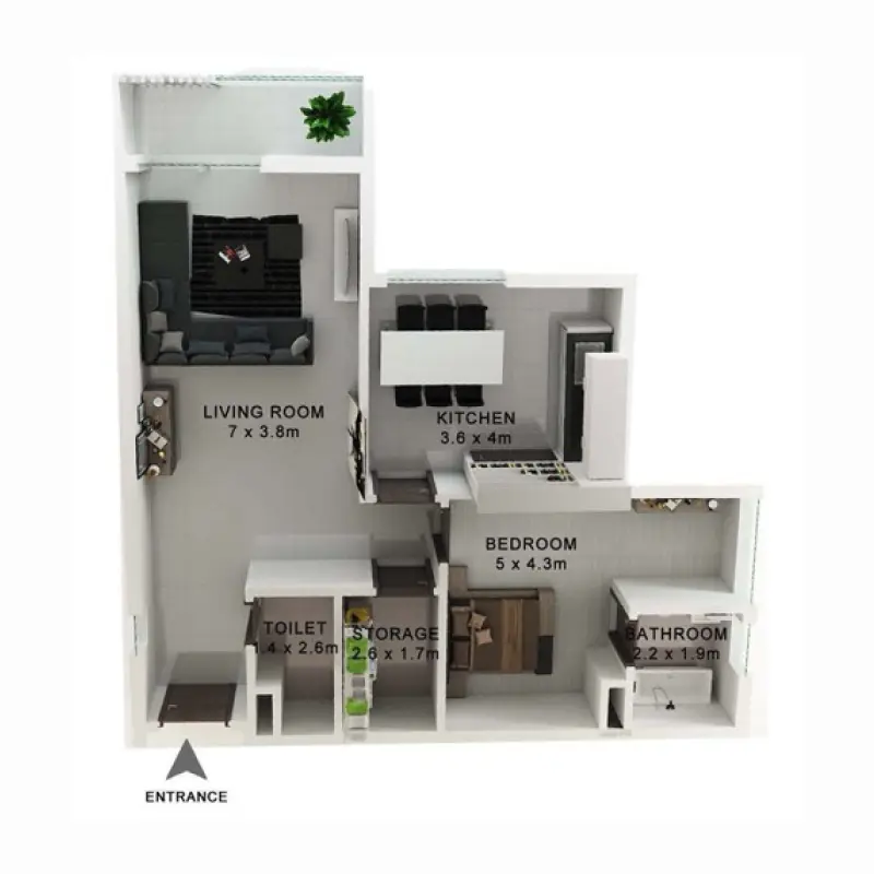 1 bedroom floor plan