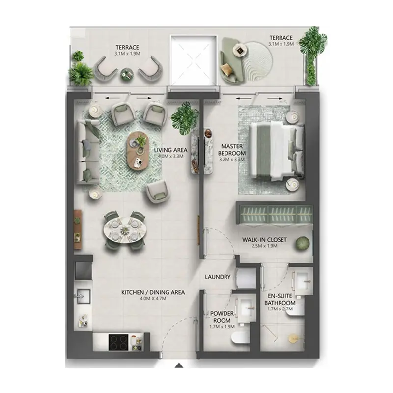 1 bedroom Apartments -  The Mural floor plan