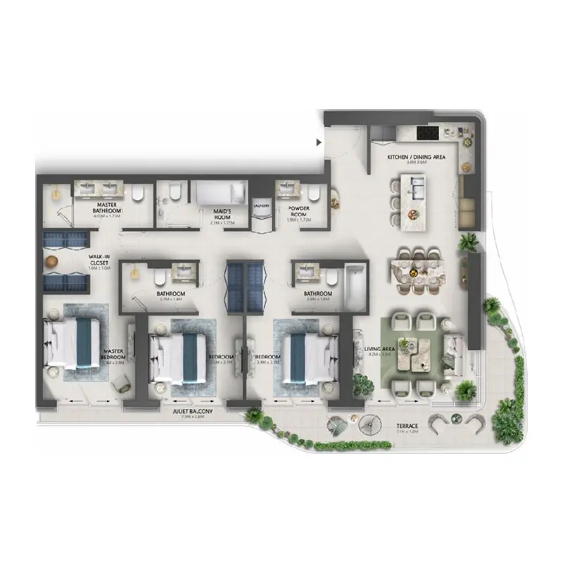 3 bedroom Apartments -  The Mural floor plan