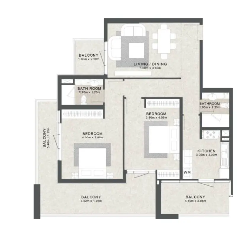 2 bedroom floor plan
