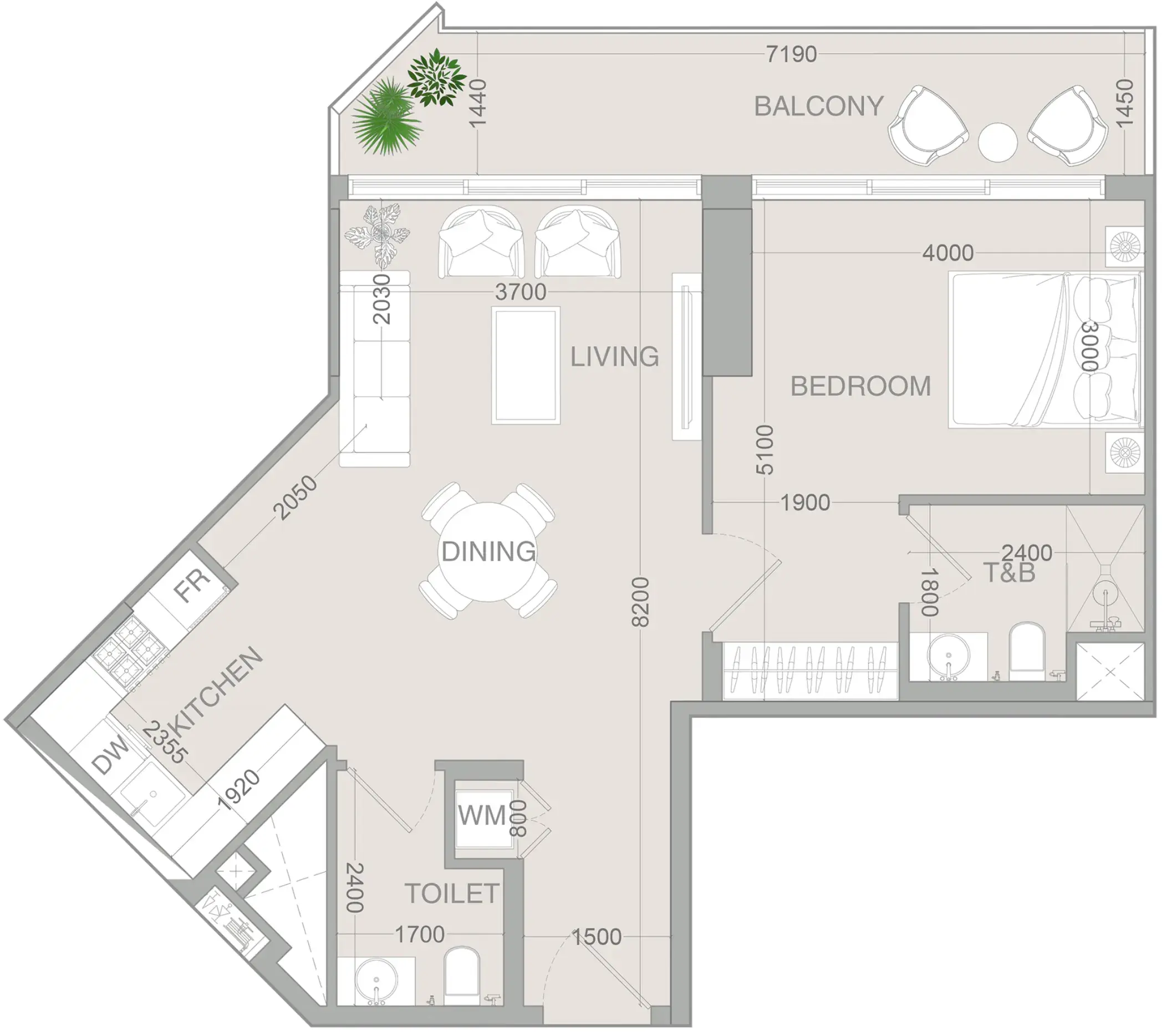 1 Bedroom apartments - VERDAN1A 4 floor plan