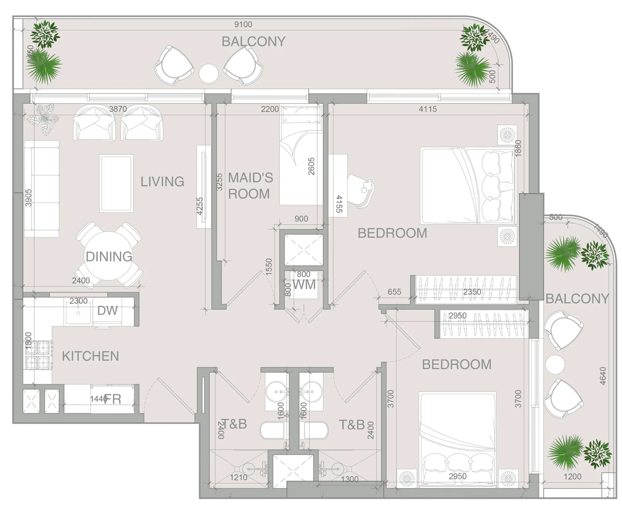 2.5 bedrooms apartments - VERDAN1A 4 floor plan