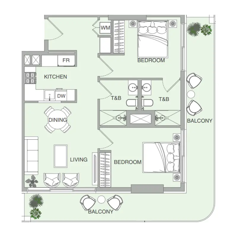 2 bedroom Apartments -  VERDAN1A 4 floor plan