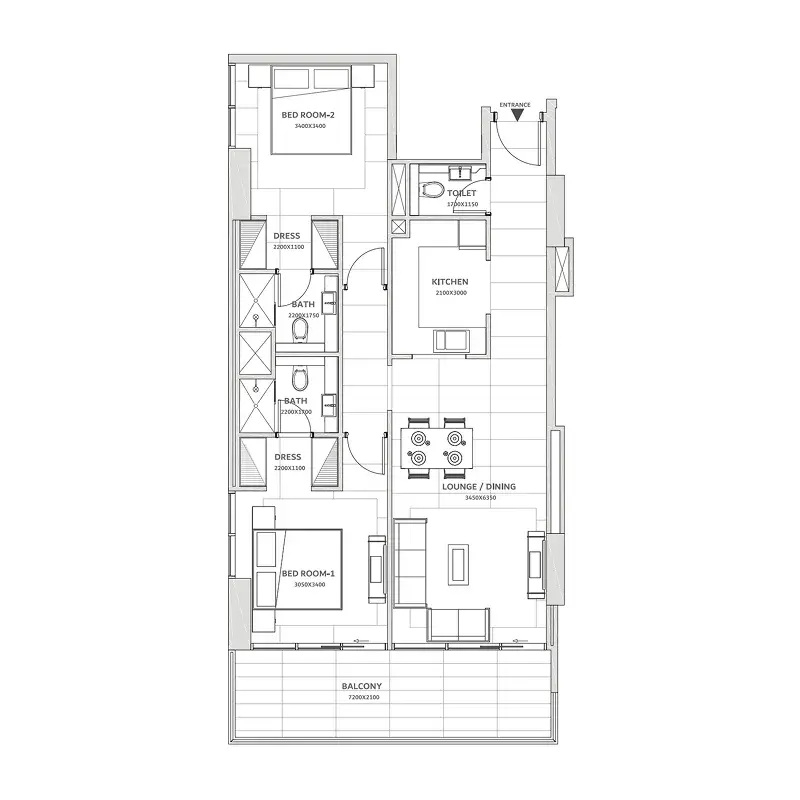 2 Bedrooms apartments - Solanki One floor plan